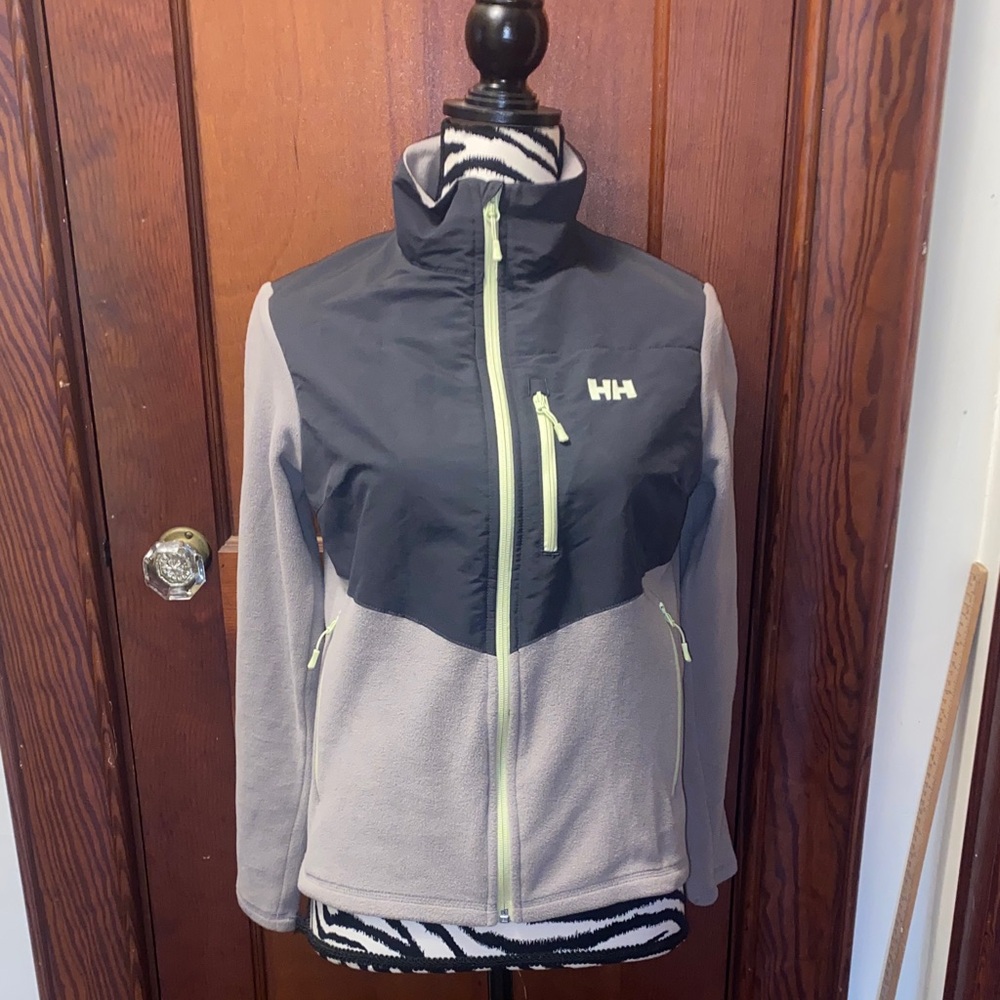 Helly Hansen Gray and Black Ski Fleece Jacket with Lime Zipper Accents